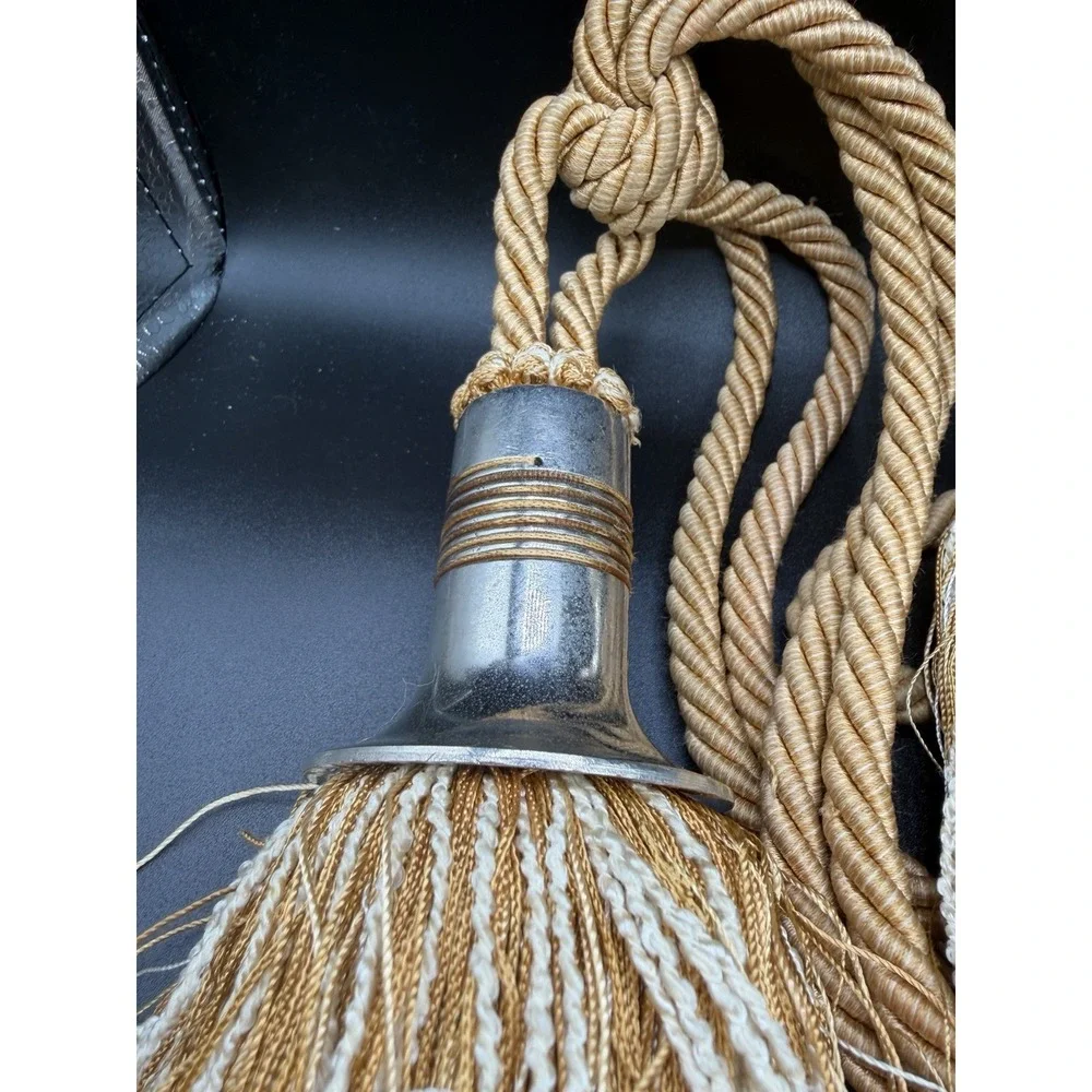 Vintage Gold & Cream‎ Braided Rope Metal Top Tassels Tie Backs 28